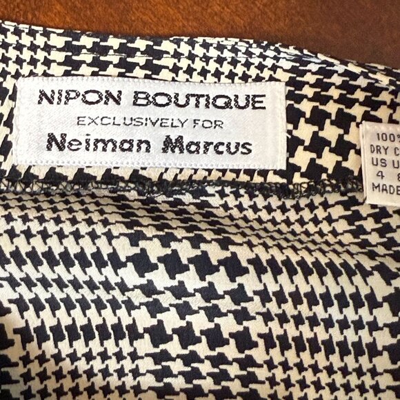 vtg Nipon Boutique Dress Sz 4 Black White Silk Houndstooth Neiman Marcus - Picture 3 of 11